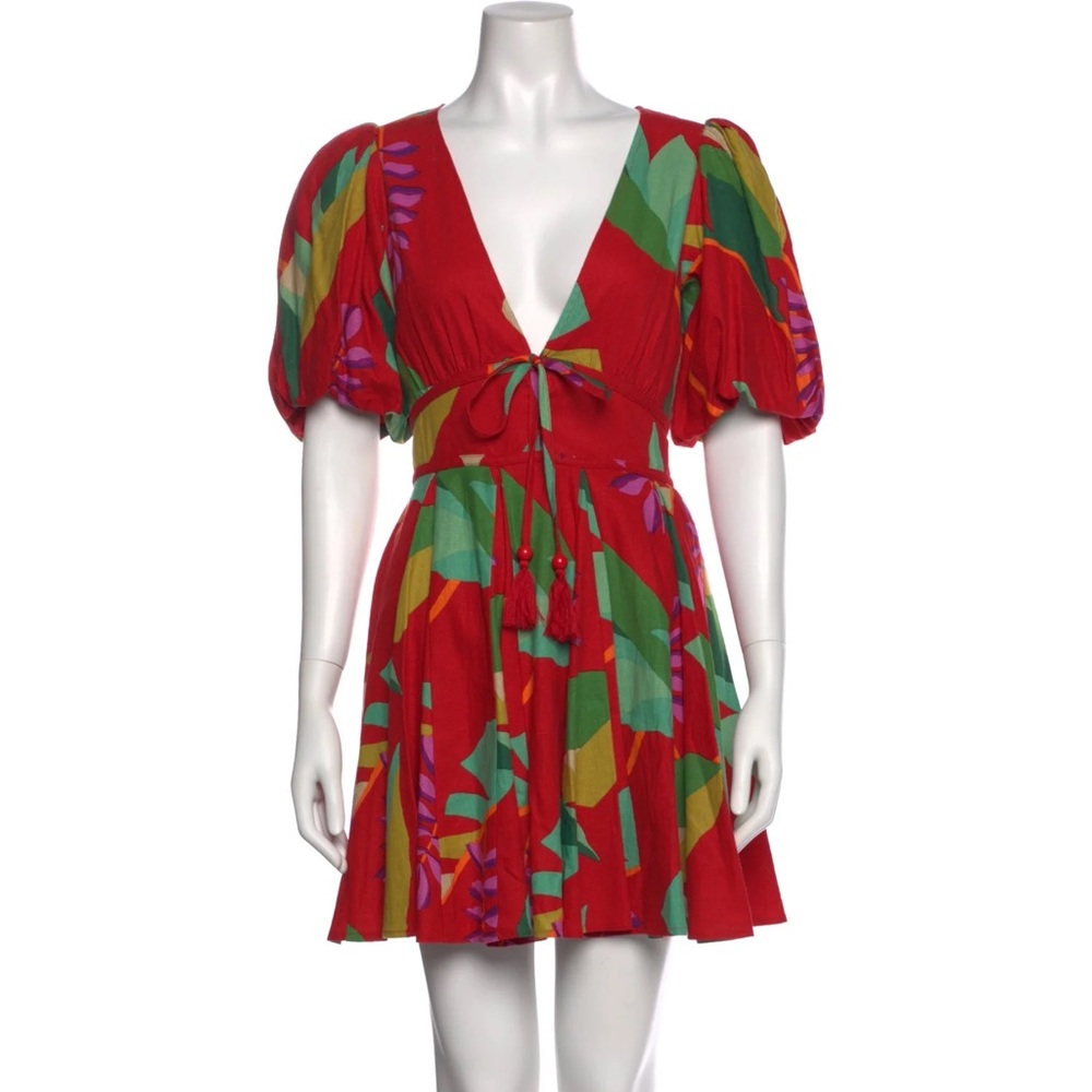 House of Harlow 1960 Red Multicolor Tie-Front Mini Dress